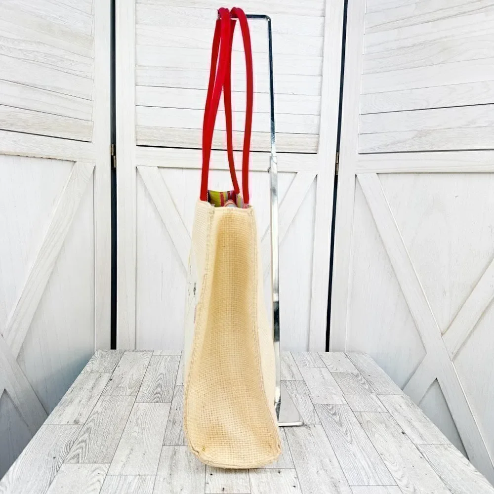 Fossil Forever‎ Faux Straw Beach Vacation Tote Shoulder Bag Large Cream Red